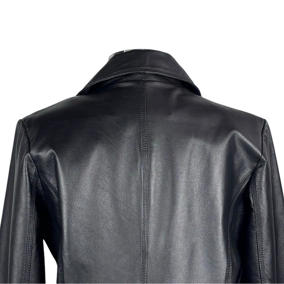 VINTAGE 90S NEW YORK & CO BLACK LEATHER NOTCHED COLLAR BUTTON DOWN BLAZER JACKET - Picture 11 of 13